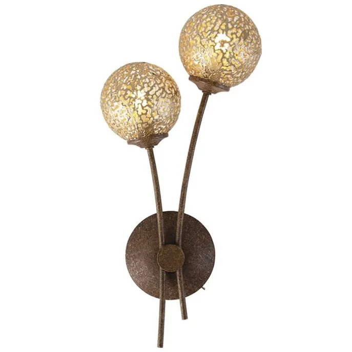 Landelijke wandlamp roestbruin met schakelaar 2-lichts - Kreta