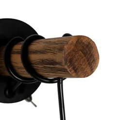 Landelijke wandlamp zwart met hout - Stronk