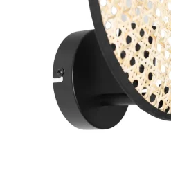 Landelijke wandlamp zwart met rotan 25 cm - Kata