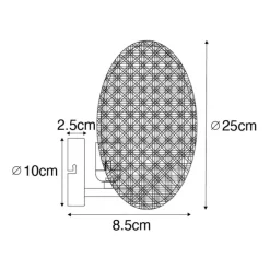 Landelijke wandlamp zwart met rotan 25 cm - Kata