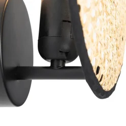 Landelijke wandlamp zwart met rotan 25 cm - Kata