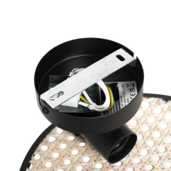 Landelijke wandlamp zwart met rotan 25 cm - Kata