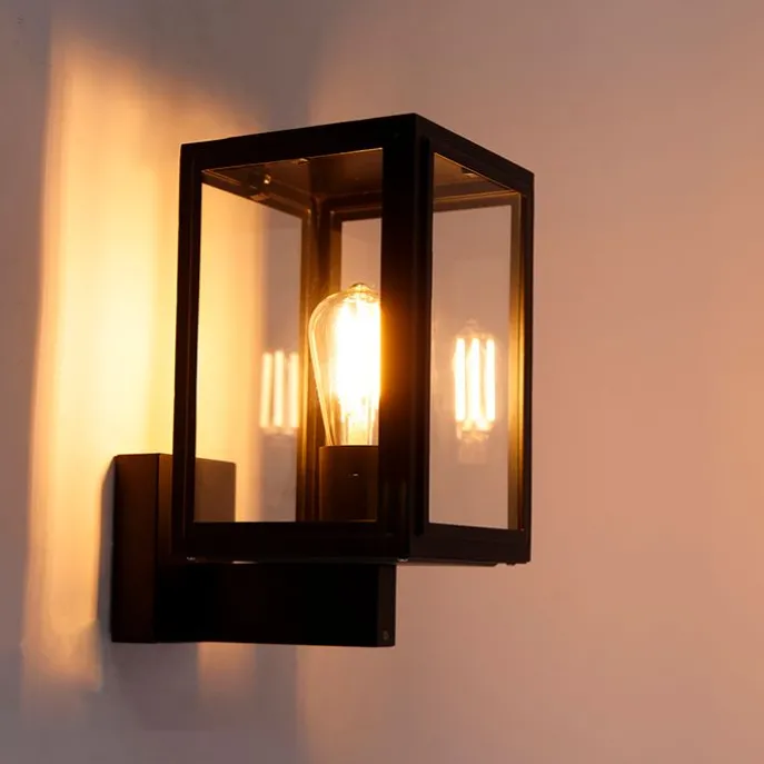 Landelijke wandlamp zwart IP44 - Sutton Up