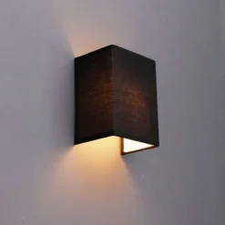 Landelijke wandlamp zwart met stoffen kap - Vete