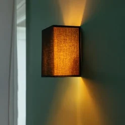 Landelijke wandlamp zwart met stoffen kap - Vete