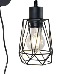 Landelijke wandlamp zwart met hout - Dami Frame