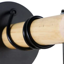 Landelijke wandlamp zwart met hout - Dami Frame