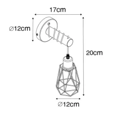 Landelijke wandlamp zwart met hout - Dami Frame