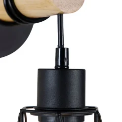 Landelijke wandlamp zwart met hout - Dami Frame