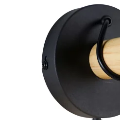 Landelijke wandlamp zwart met hout - Dami Frame