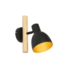 Landelijke wandlamp zwart met hout - Flint