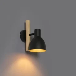 Landelijke wandlamp zwart met hout - Flint