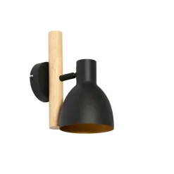 Landelijke wandlamp zwart met hout - Flint