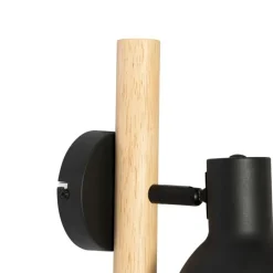 Landelijke wandlamp zwart met hout - Flint