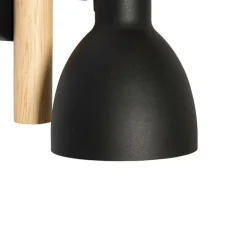 Landelijke wandlamp zwart met hout - Flint