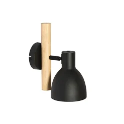 Landelijke wandlamp zwart met hout - Flint