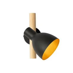 Landelijke wandlamp zwart met hout - Flint