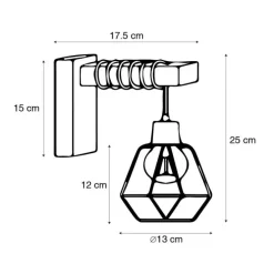 Landelijke wandlamp zwart met hout - Chon