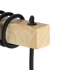 Landelijke wandlamp zwart met hout - Chon