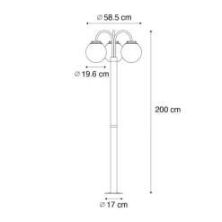 Lantaarn zwart met helder glas 200 cm 3-lichts IP44 - Sfera