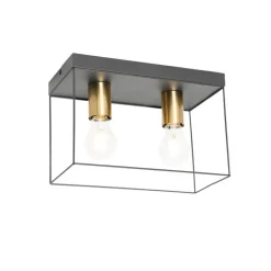 Minimalistische plafondlamp zwart met goud 2-lichts - Kodi