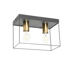 Minimalistische plafondlamp zwart met goud 2-lichts - Kodi