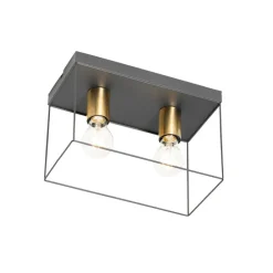Minimalistische plafondlamp zwart met goud 2-lichts - Kodi