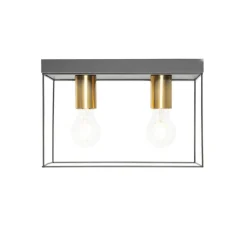 Minimalistische plafondlamp zwart met goud 2-lichts - Kodi