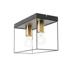 Minimalistische plafondlamp zwart met goud 2-lichts - Kodi
