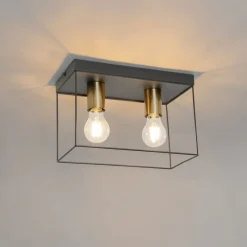 Minimalistische plafondlamp zwart met goud 2-lichts - Kodi