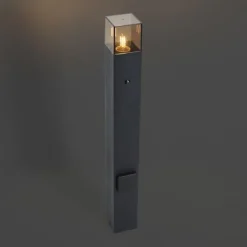 Modern buiten paaltje zwart met smoke glas 70cm met schemersensor IP44 - Denmark