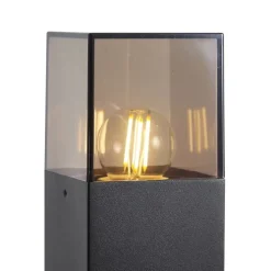 Modern buiten paaltje zwart met smoke glas 70cm met schemersensor IP44 - Denmark