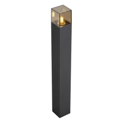 Modern buiten paaltje zwart met smoke glas 70cm met schemersensor IP44 - Denmark