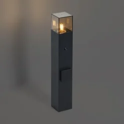 Modern buiten paaltje zwart met smoke glas 50cm met schemersensor IP44 - Denmark