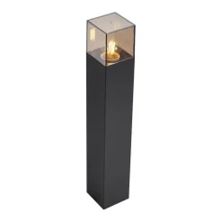 Modern buiten paaltje zwart met smoke glas 50cm met schemersensor IP44 - Denmark