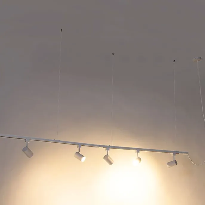 Modern hangend railsysteem met 5 spots wit 1-fase- Iconic Jeana
