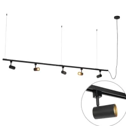 Modern hangend railsysteem met 5 spots zwart 1-fase- Iconic Jeana