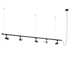 Modern hangend railsysteem met 5 spots zwart 1-fase- Iconic Jeana