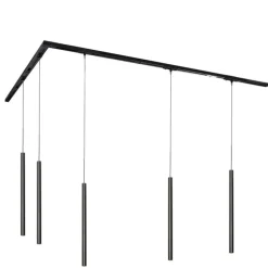 Modern railsysteem met 5 hanglampen zwart 1-fase - Iconic Frini