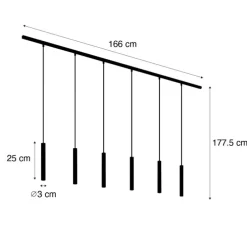 Modern railsysteem met 6 hanglampen zwart 1-fase - Slimline Keno