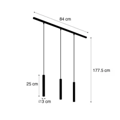 Modern railsysteem met 3 hanglampen zwart 1-fase - Slimline Keno