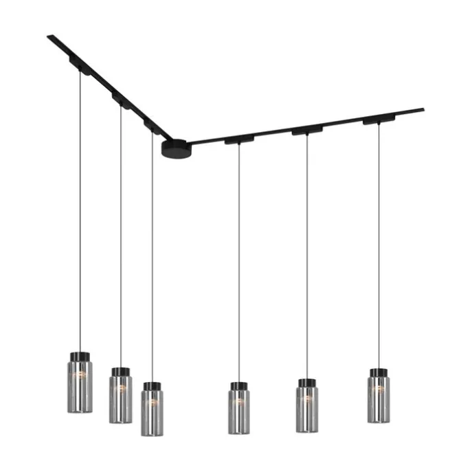 Modern railsysteem met 6 hanglampen zwart 1-fase - Magnetic Vance