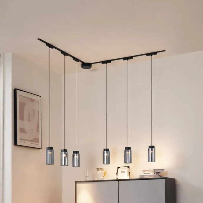 Modern railsysteem met 6 hanglampen zwart 1-fase - Magnetic Vance