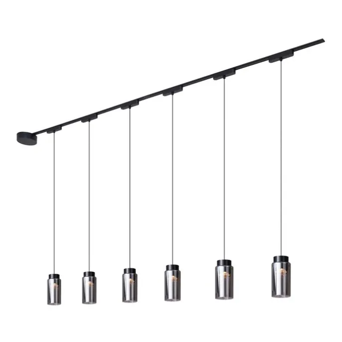 Modern railsysteem met 6 hanglampen zwart 1-fase - Magnetic Vance