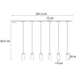 Modern railsysteem met 6 hanglampen zwart 1-fase - Magnetic Vance