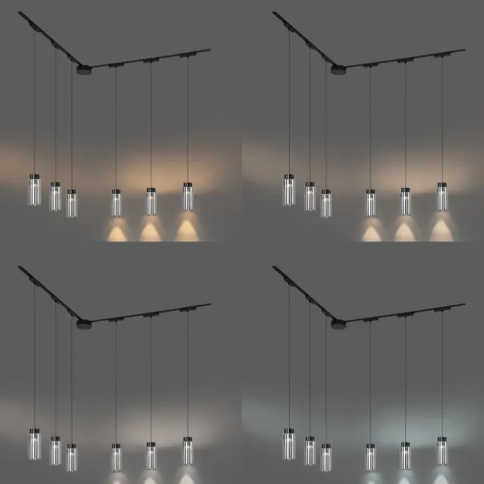 Modern railsysteem met 6 hanglampen zwart 1-fase - Magnetic Vance