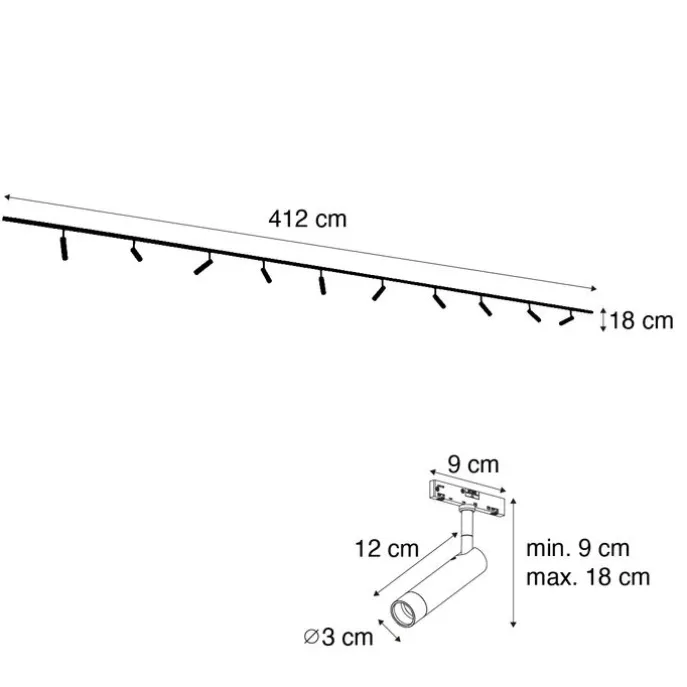 Modern railsysteem met 10 spots wit 1-fase - Slimline Uzzy