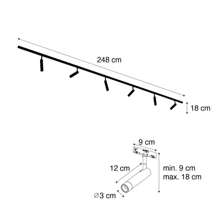 Modern railsysteem met 6 spots donker brons 1-fase - Slimline Uzzy