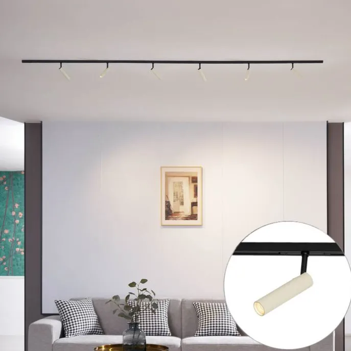 Modern railsysteem met 6 spots beige met zwart 1-fase - Slimline Uzzy