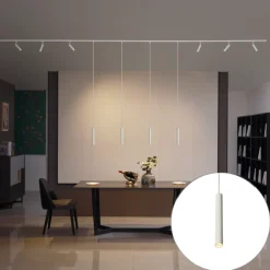 Modern railsysteem met 6 spots en 4 hanglampen wit 1-fase - Slimline Uzzy Keno